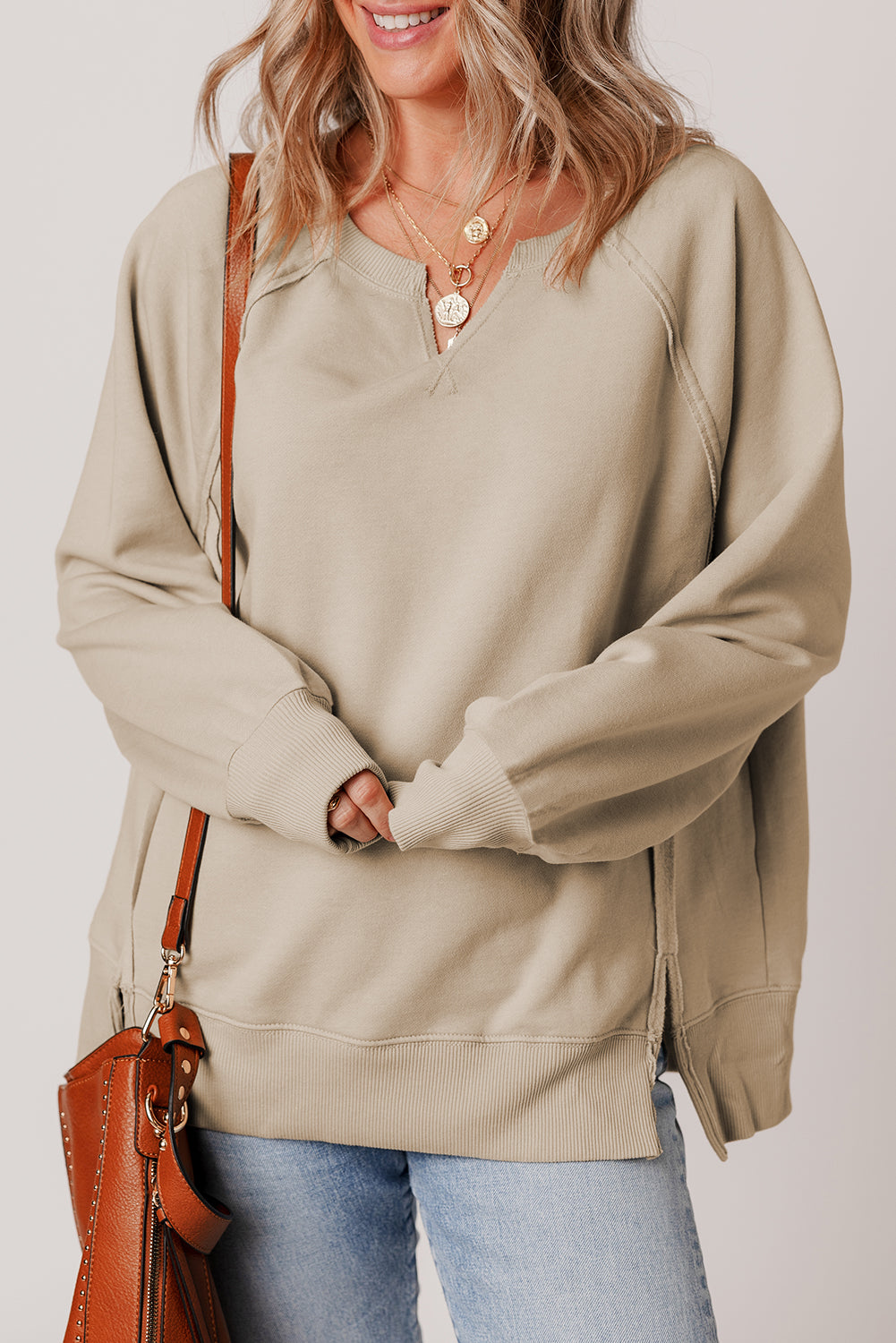 Threaded Pear Ashley Sleeve Side Slit Sweatshirt