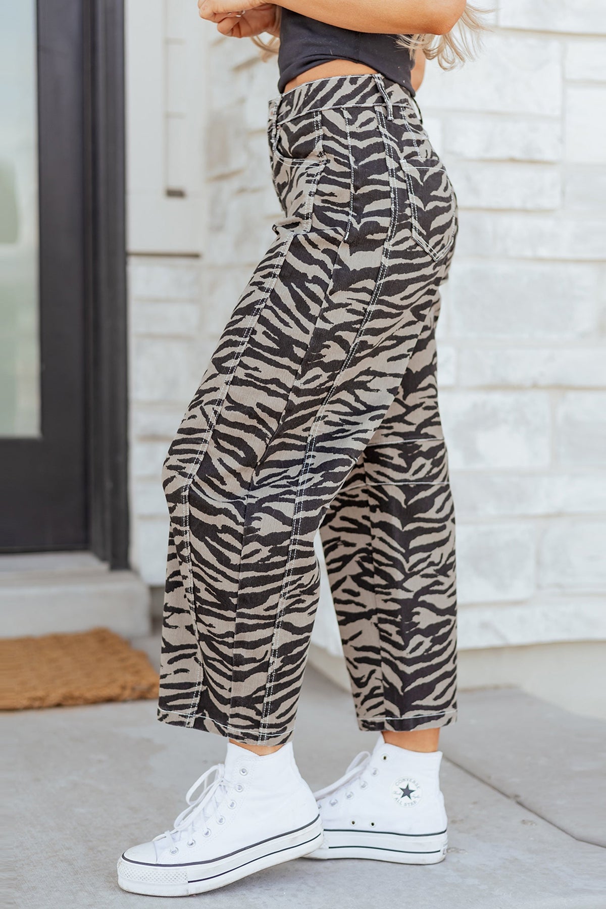 Threaded Pear Hunter Printed Wide Leg Jeans