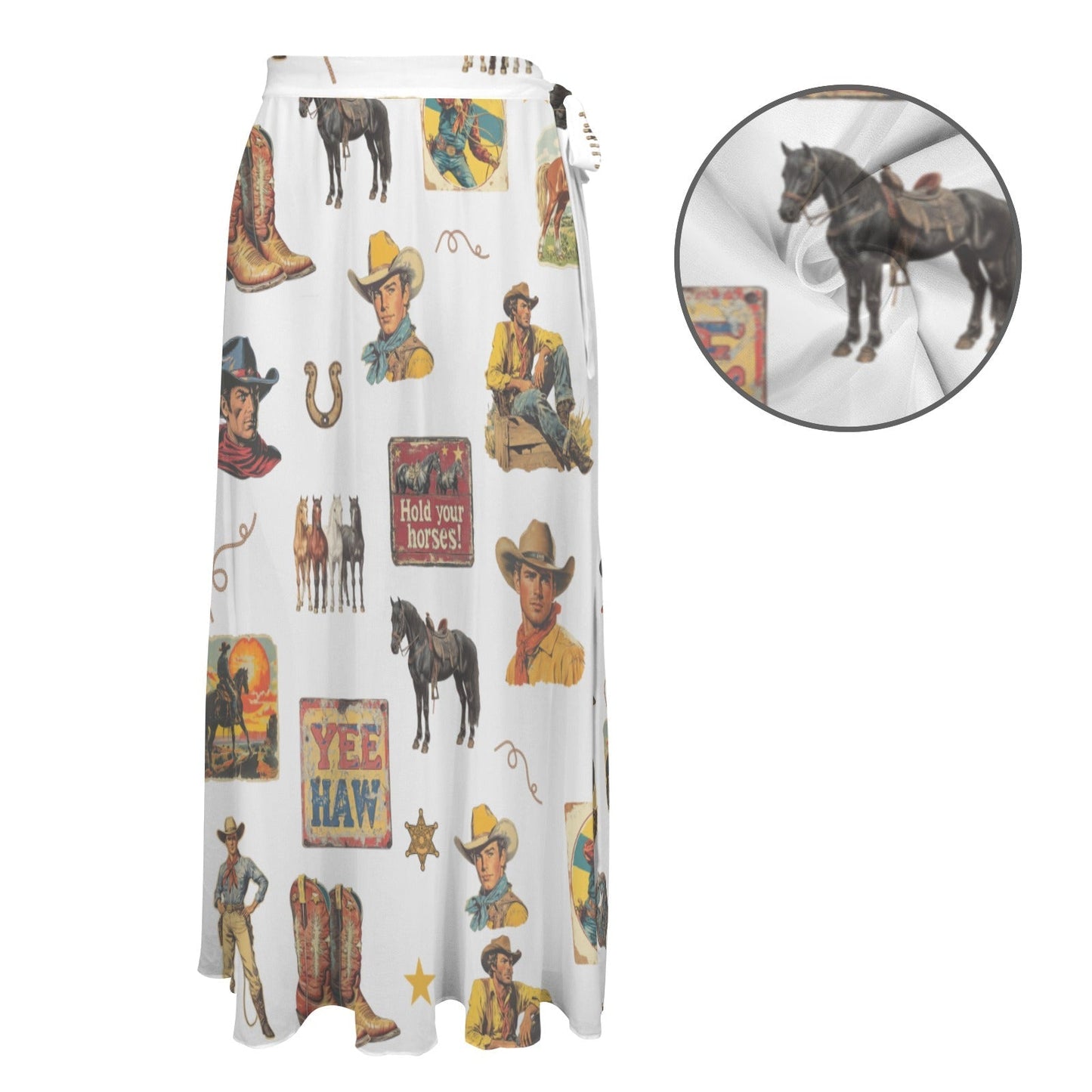 Baha Ranch Vintage Cowboy Collage Beach Coverup Skirt