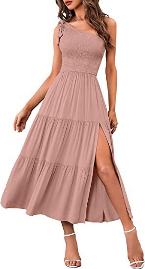 Women’s One-Shoulder Pleated Layered Hem Split Dress | High-Sense Formal Evening Gown | Trendy Minimalist Asymmetrical Party Dress | Luxury-Label Statuesque Radiant Occasion Wear | 2026 High-Fashion Emerald-Luxe Essential