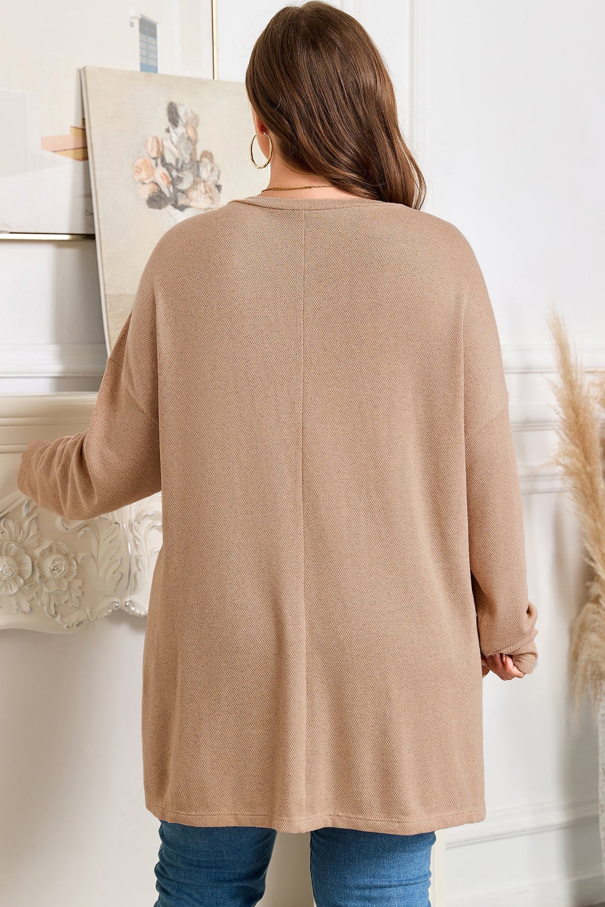 Threaded Pear Abby Shoulder Knit Tunic PLUS Top