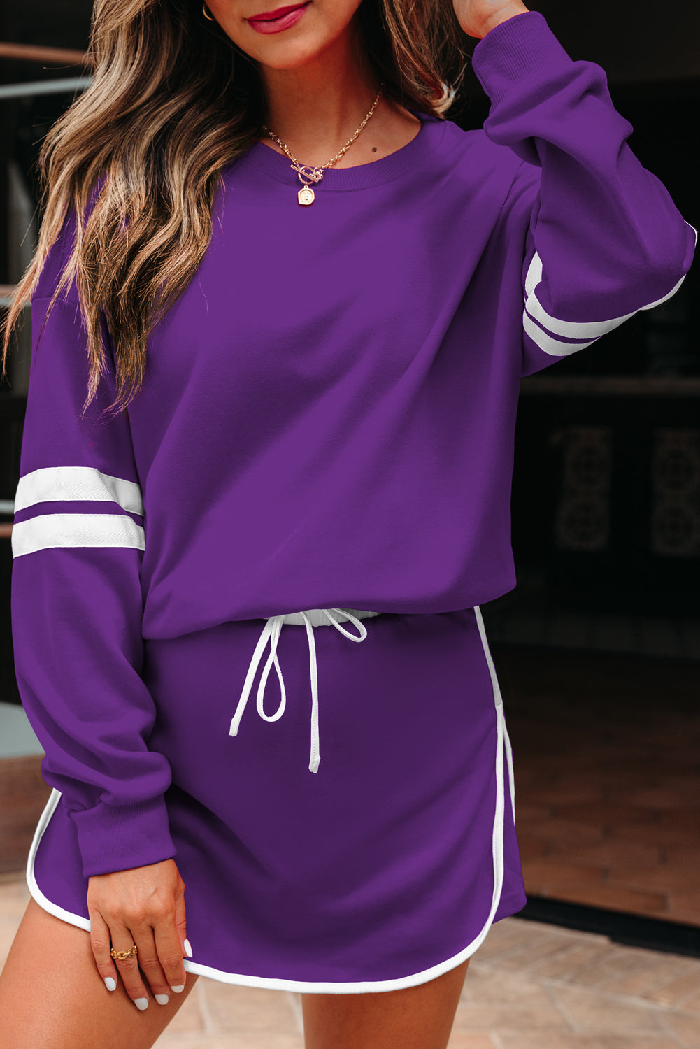 Threaded Pear Sophia Shoulder Pullover Mini Skirt