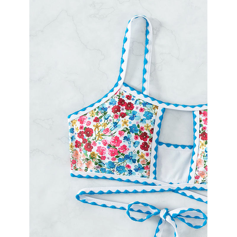 small floral print bikini with tie-back design