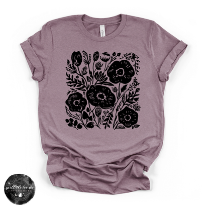 Black Flowers Tee | Dark Floral Graphic T-Shirt