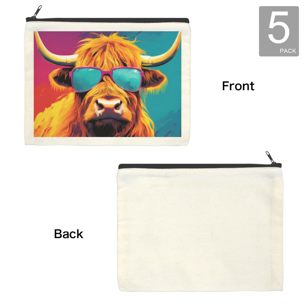 Cool Highland Cow Cosmetic Bag Pack of 5 Made in America