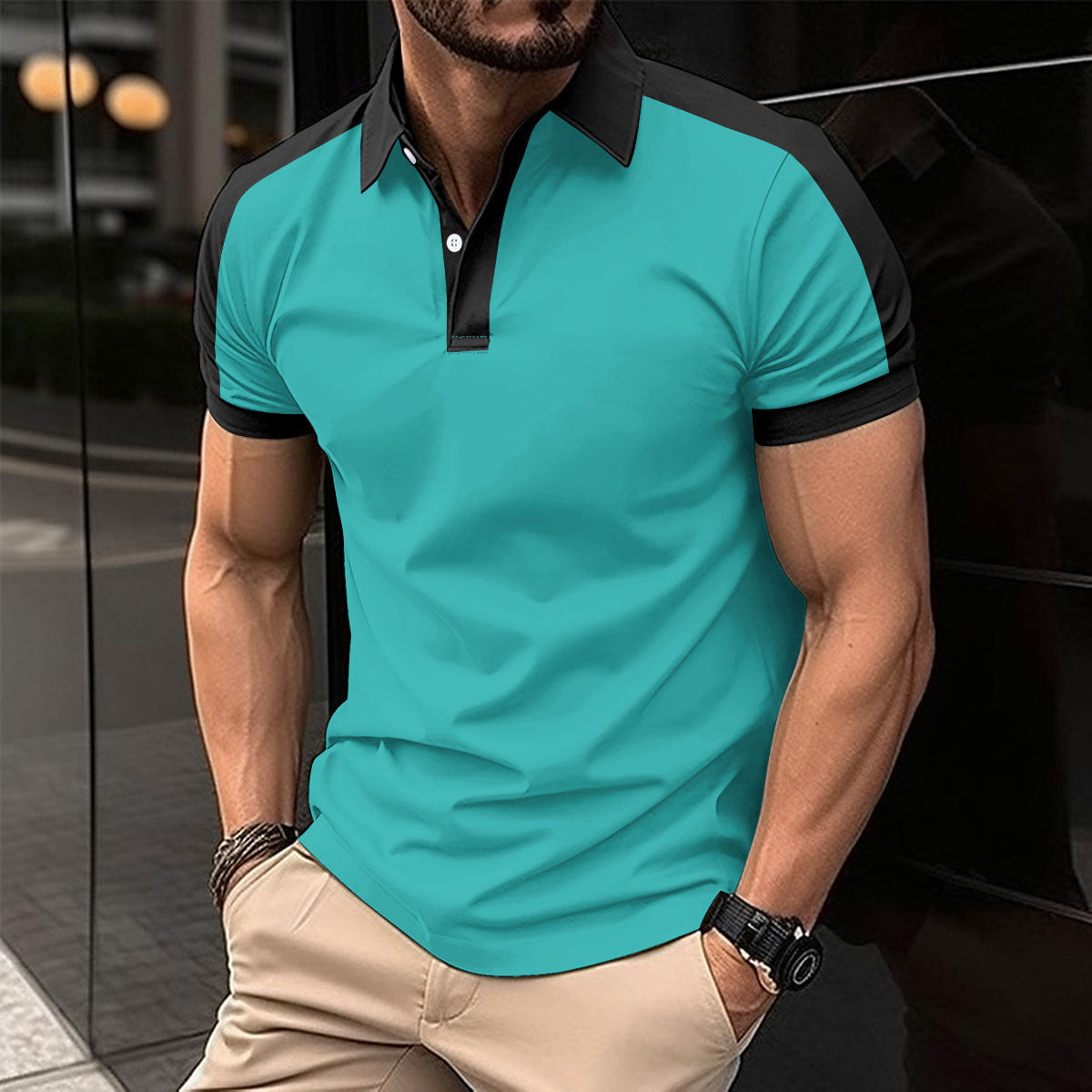 Men's Short Sleeve Business Casual Polo Shirt | Summer Lightweight Cotton Blend Dress Shirt | Premium Solid Color Semi-Formal Polo for Men