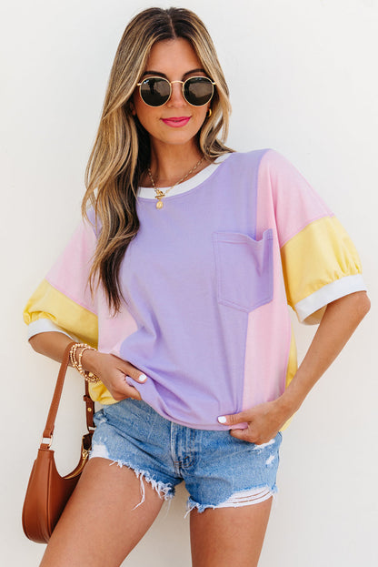 Threaded Pear Zoe Patchwork Half Sleeve Oversized Top