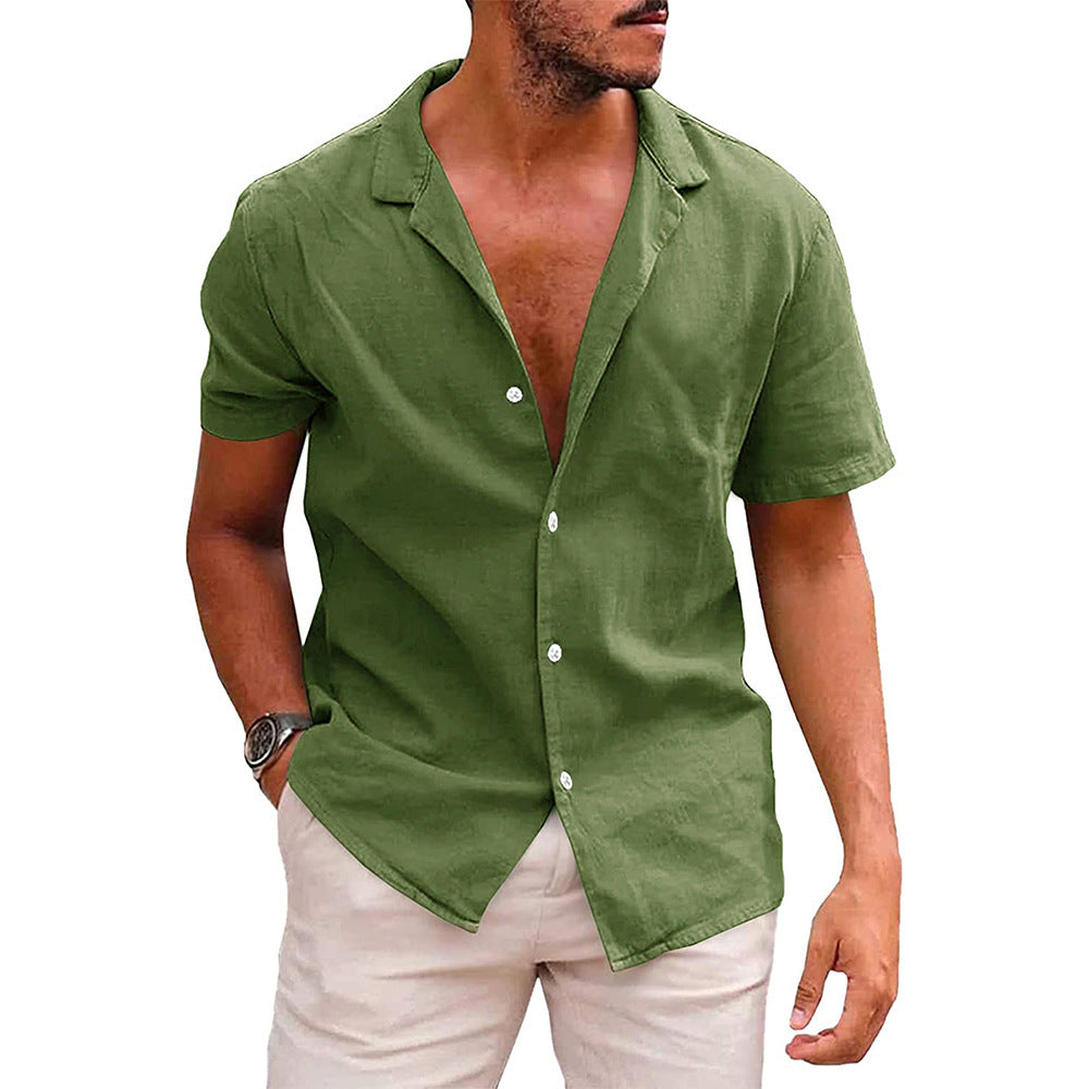 Men’s Casual Button-Down Beach Shirt | High-Sense Short Sleeve Summer Blouse | Trendy Minimalist Holiday Wear | Luxury-Label Statuesque Radiant Tropical Top | 2026 High-Fashion Emerald-Luxe Essential