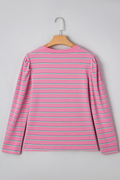 Threaded Pear Giana Stripe Textured Knit Long Sleeve Top