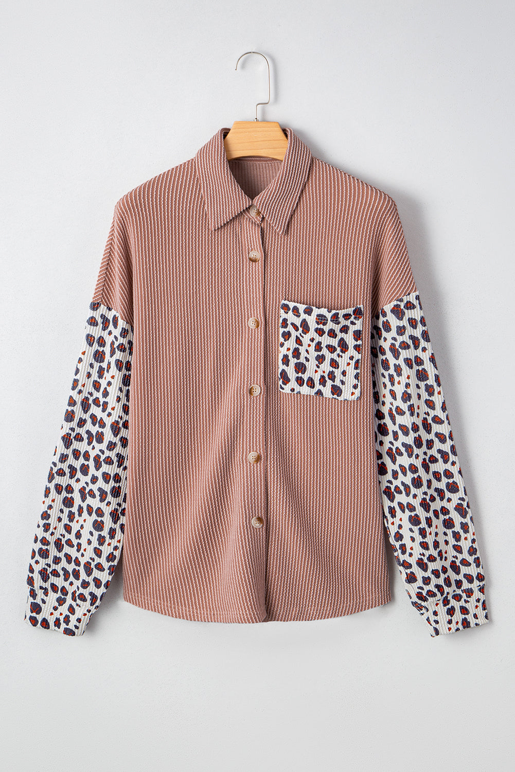 Threaded Pear Journee Leopard Ribbed Casual Shacket