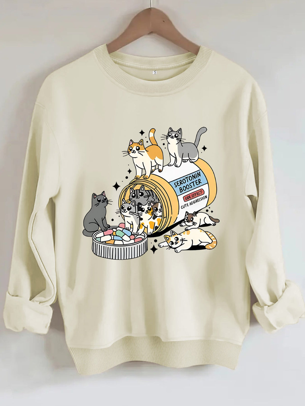 Cartoon cat lover printed round neck long sleeved sweatshirt