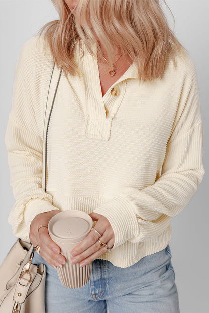 Threaded Pear Evelyn Lantern Sleeve Henley Sweater
