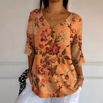 Women’s Elegant Retro Floral Print V-Neck Top | High-Sense Casual Long Sleeve Blouse | Trendy Minimalist Vintage-Style Top | Luxury-Label Statuesque Spring Wear | 2026 High-Fashion Radiant Urban Essential