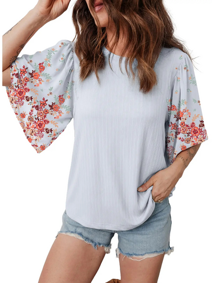 Women's Boho Floral Patchwork 3/4 Sleeve Blouse