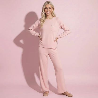 Anna-Kaci Women's 2-Piece Set Long Sleeve Top with Front Pocket and Relaxed Fit Lounge Pants