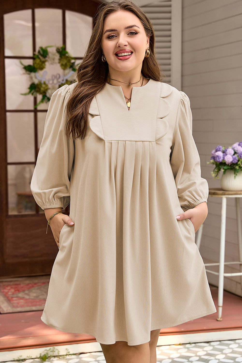 Threaded Pear Mila Scallop Detail Mini PLUS Dress