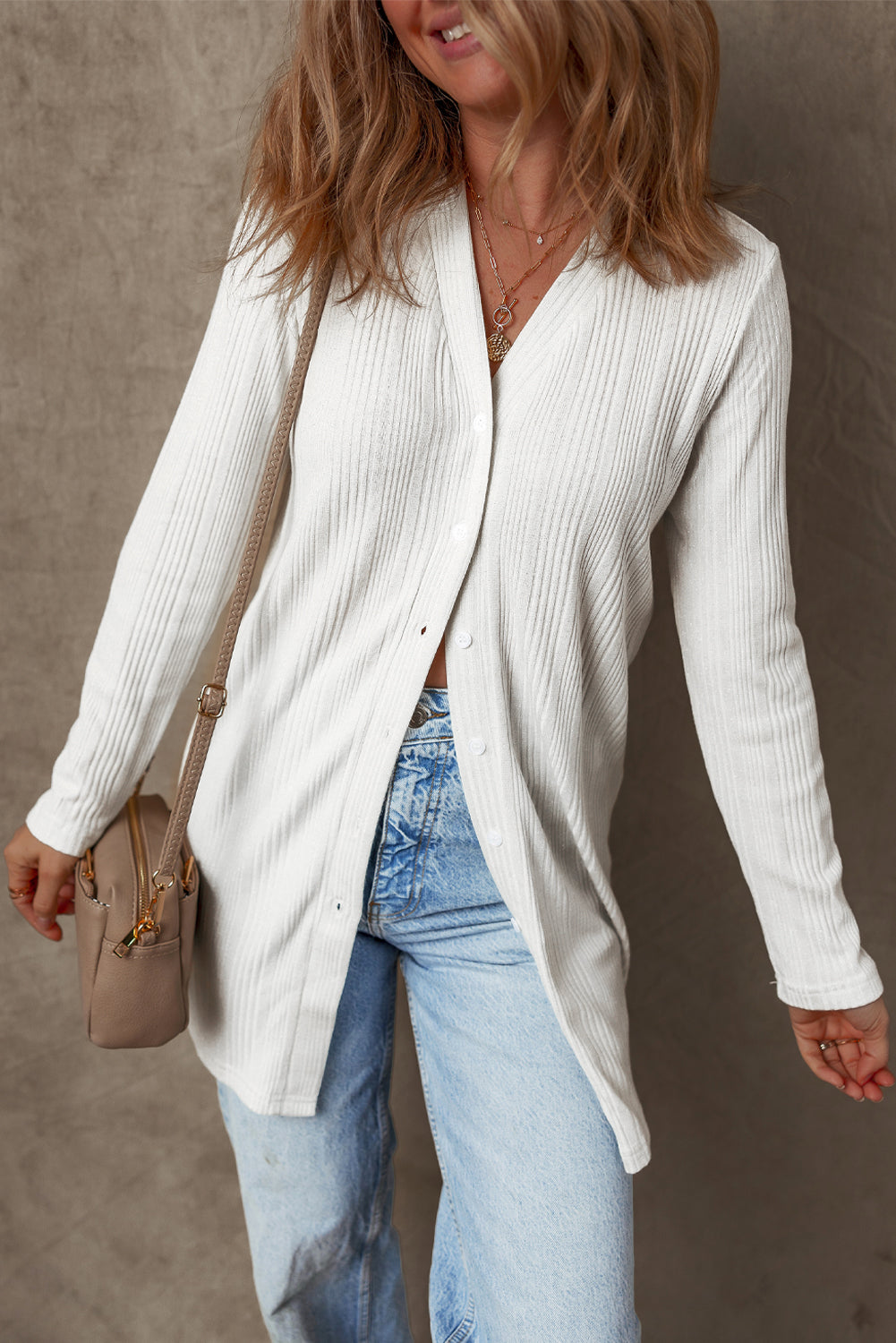 Threaded Pear Gianna Ribbed Up Tunic Cardigan