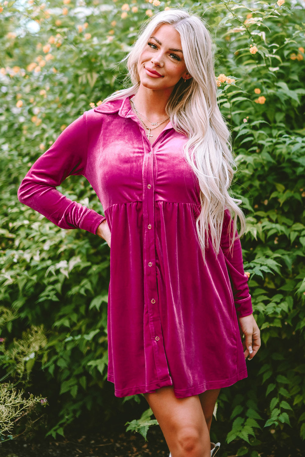 Threaded Pear Lennon Long Sleeve Ruffle Velvet Dress