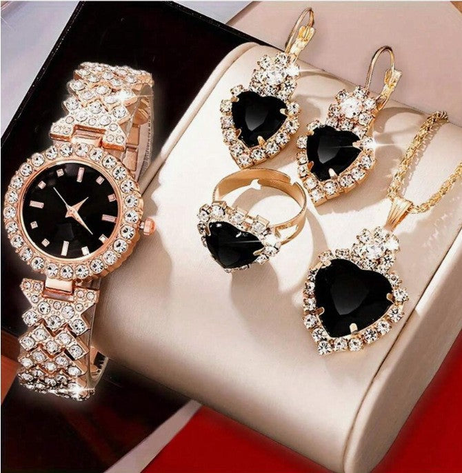 Colorful Crystal Quartz Watch & Jewelry Set | Luxury Sparkling Women’s Timepiece Suite | Elegant Multi-Color Rhinestone Watch Gift Set | Trendy Jewelry Suit with Bracelet & Earrings | 2026 High-Fashion Women’s Accessory Set