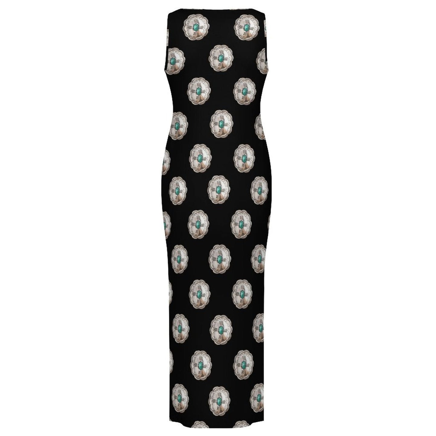 Baha Ranch Silver Concho Slit Maxi Dress