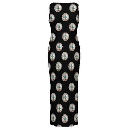 Baha Ranch Silver Concho Slit Maxi Dress