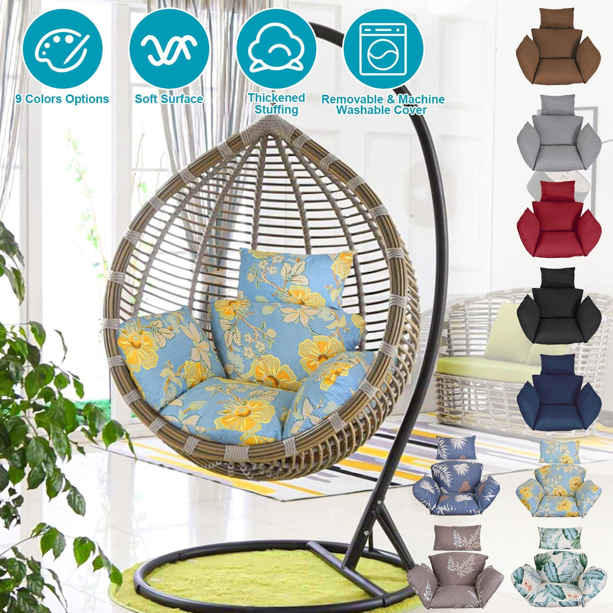 Egg Chair Cushion Hanging Basket Seat Cushion Thicken Soft Egg Swing Chair Pad Hanging Egg Chair Cushion with Headrest