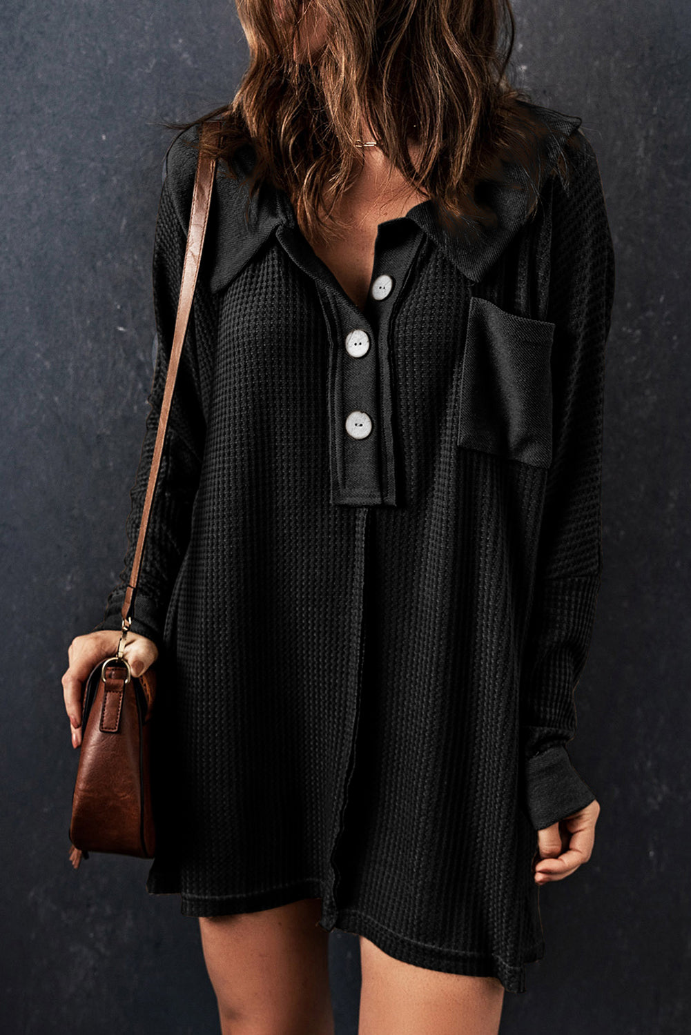 Threaded Pear Nina Waffle Knit Long Sleeve Top