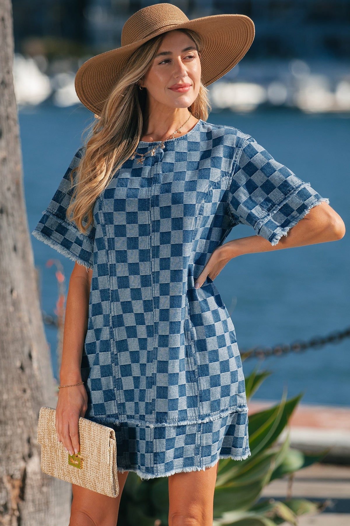 Threaded Pear Jessie Hem Checkered Mini Dress