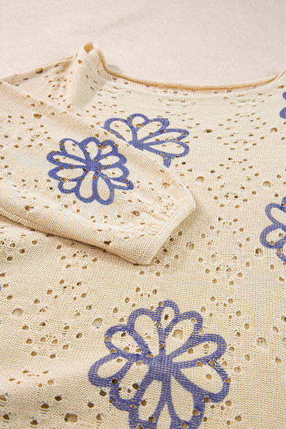 Threaded Pear Harper Eyelet Drop Shoulder Sweater
