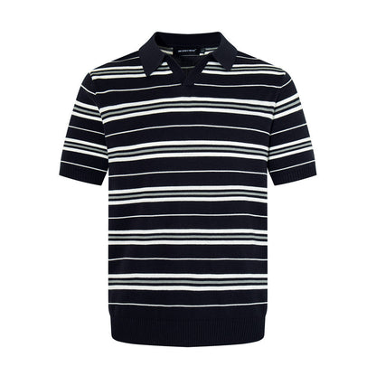 Striped short sleeved V-neck polo shirt