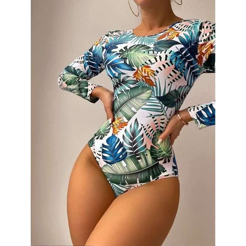 Long sleeved one-piece swimsuit with sexy tight print for women