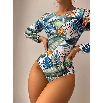 Long sleeved one-piece swimsuit with sexy tight print for women