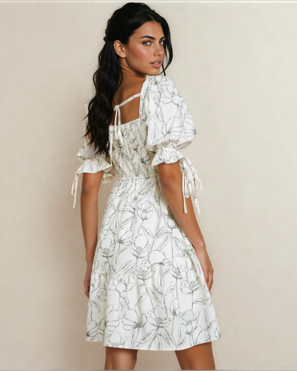 Cleo Square Neck Shirred Back Puff Sleeve Mini Dress