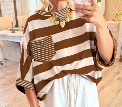 Women's T-shirts Striped Drop Shoulder Pocket T-shirt