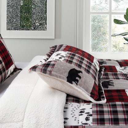 Elegant Comfort 3-Piece Patch Micro-Suede Reversible Sherpa - Comforter Set
