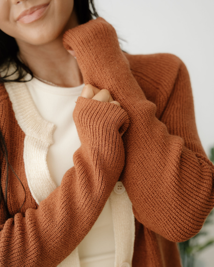 Ember Contrast Color V Neckline Knit Cardigan