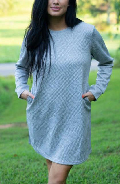 Threaded Pear Quincy Textured Long Sleeve Dress