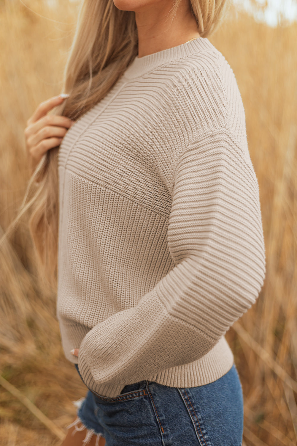 Threaded Pear Delaney Texture Knitted Puff Sleeve Sweater