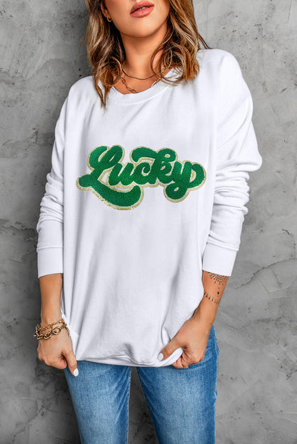 Threaded Pear Brinley Chenille Lucky Pattern Sweatshirt