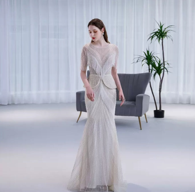 Women’s High-End Luxury Tassel Fishtail Evening Dress | High-Sense Sequin Tassel Party Gown | Trendy Minimalist Mermaid Silhouette Dress | Luxury-Label Statuesque Radiant Formal Wear | 2026 High-Fashion Emerald-Luxe Essential