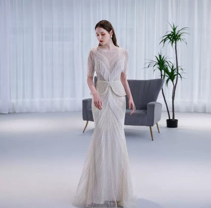Women’s High-End Luxury Tassel Fishtail Evening Dress | High-Sense Sequin Tassel Party Gown | Trendy Minimalist Mermaid Silhouette Dress | Luxury-Label Statuesque Radiant Formal Wear | 2026 High-Fashion Emerald-Luxe Essential
