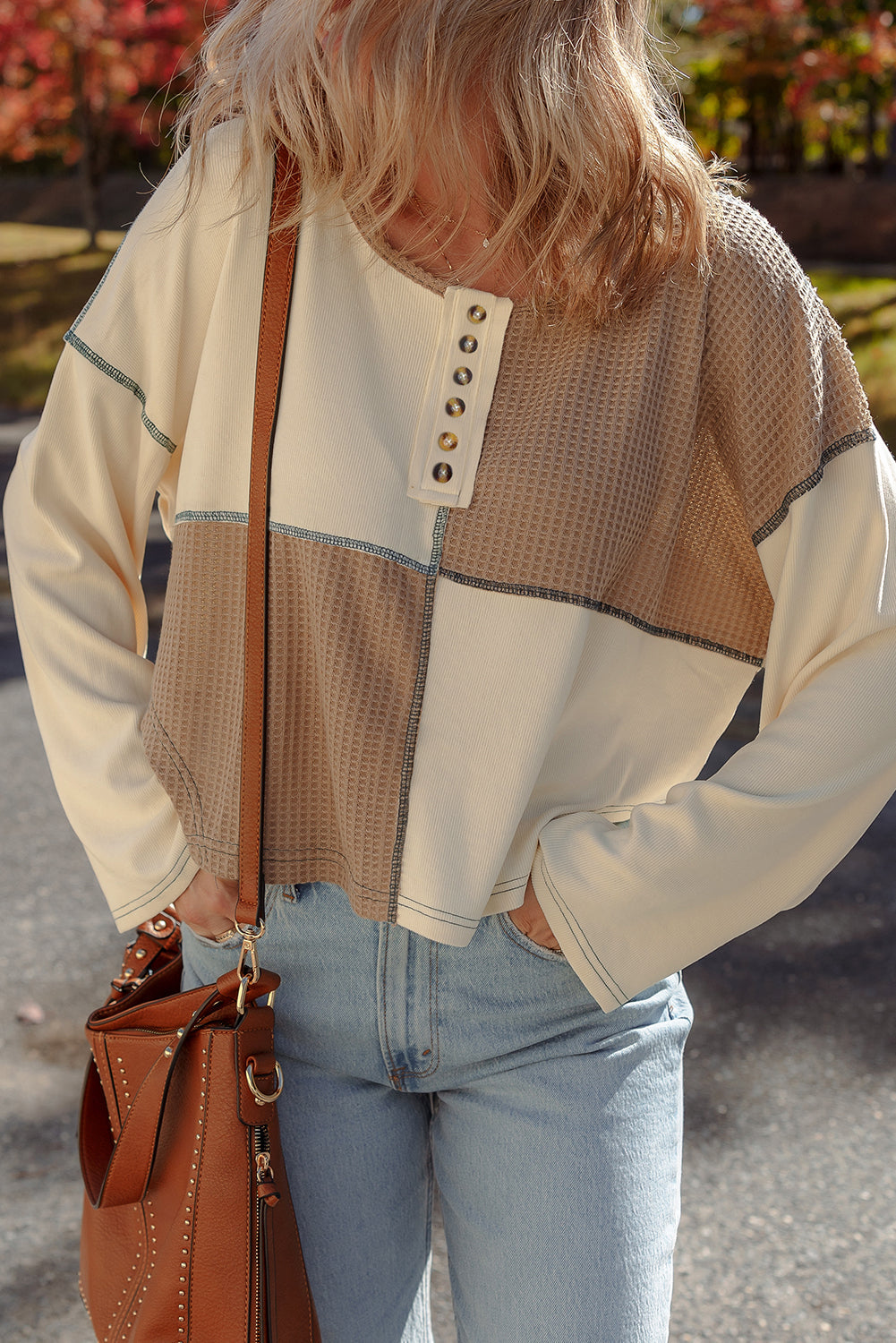 Threaded Pear Jaliyah Knit Stitch Detail Long Sleeve Top