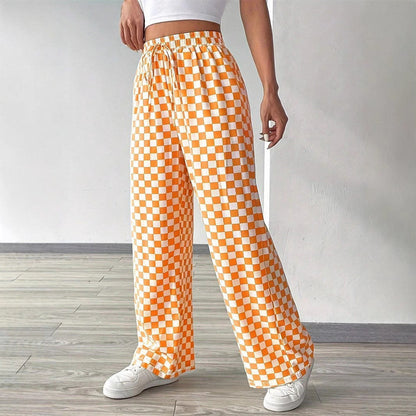 Checkerboard High-Waisted Wide Leg Pants