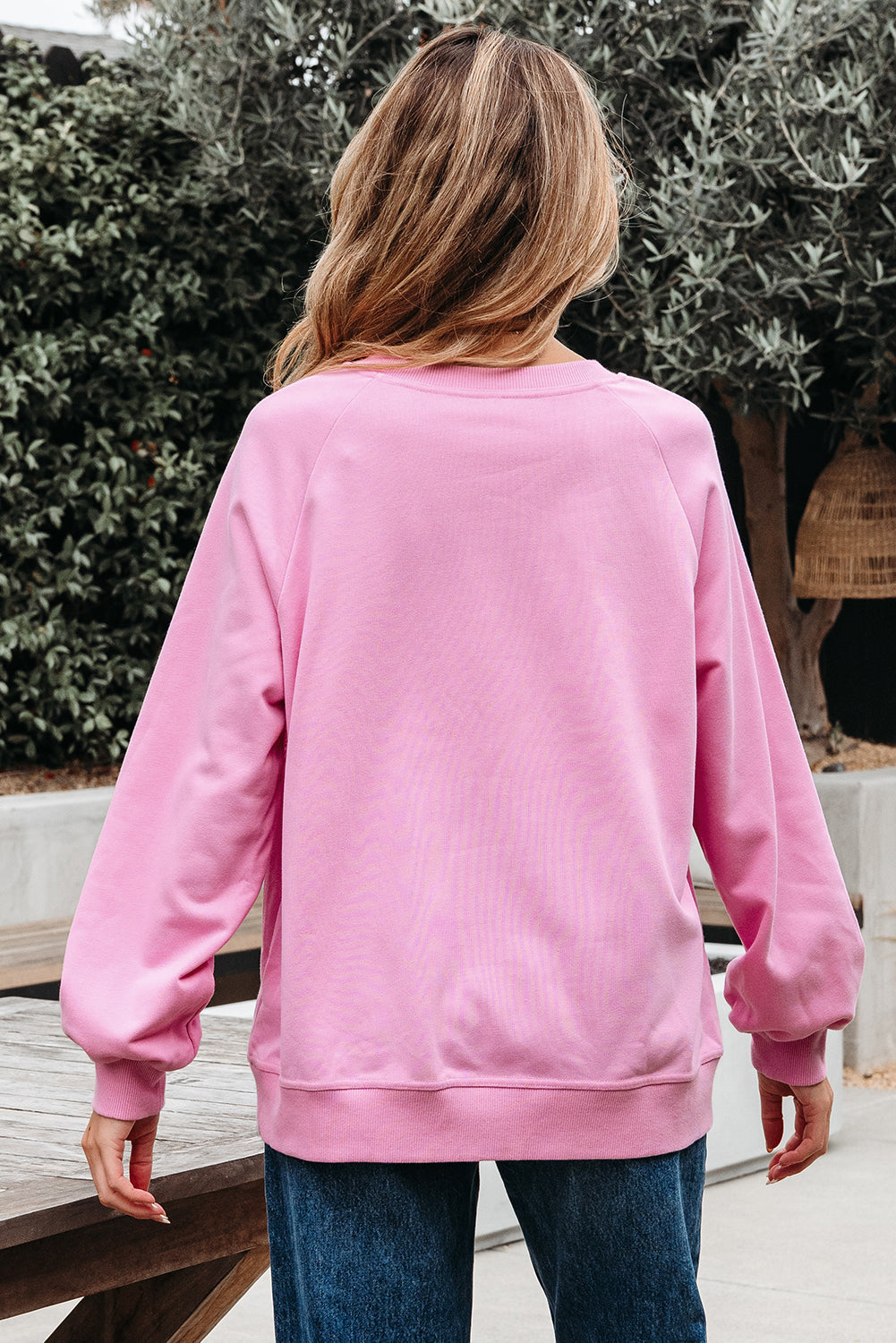 Threaded Pear Lilah Lace Patched Raglan Sleeve Loose Fit Sweatshirt