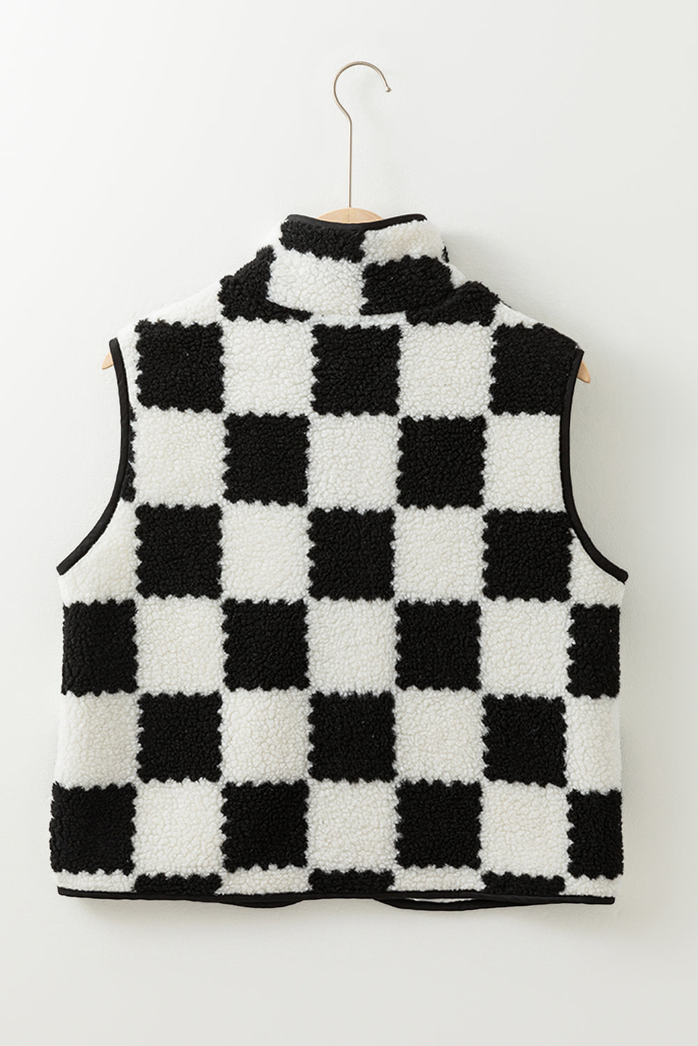 Threaded Pear Mindi Checkered Sherpa Collared Jacket Vest