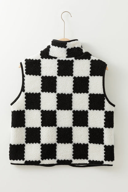 Threaded Pear Mindi Checkered Sherpa Collared Jacket Vest