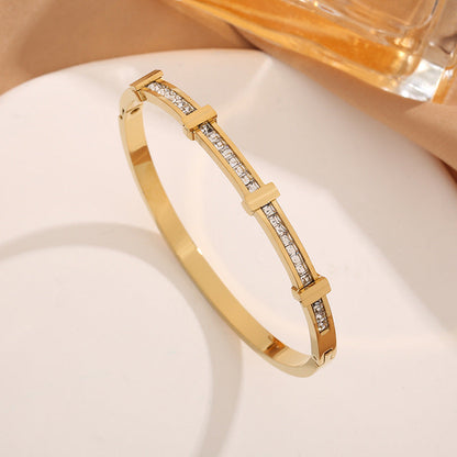 Rhinestone Double-Layer Zircon Bracelet | High-Sense Geometric Open Bangle | Trendy Minimalist Sparkling Clavicle Jewelry | Luxury-Label Adjustable Zircon Bracelet | 2026 High-Fashion Radiant Women’s Accessories
