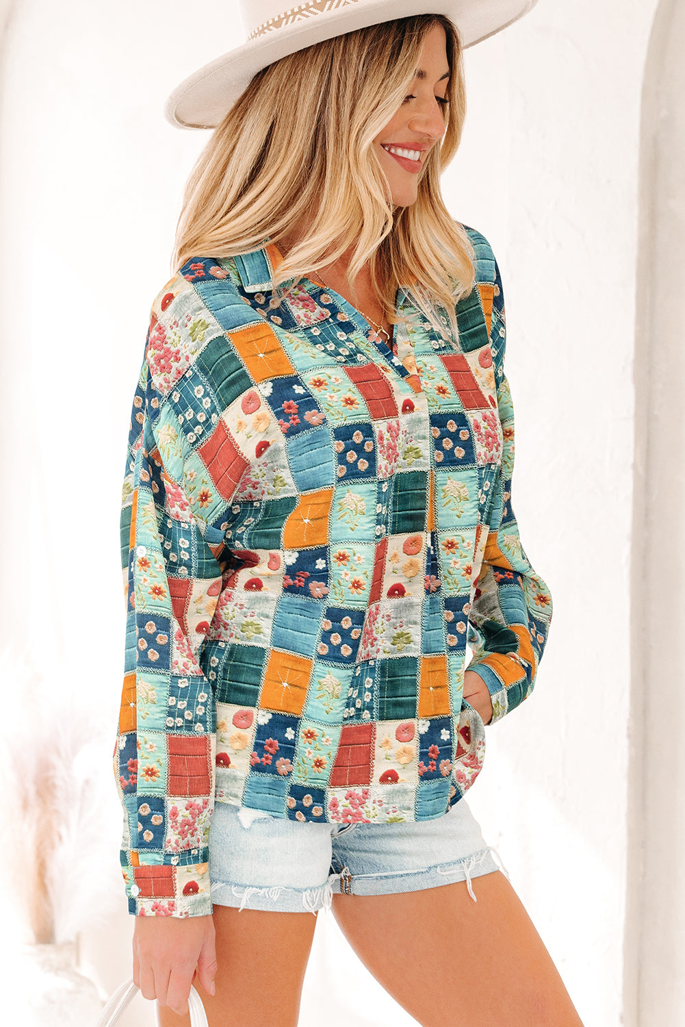 Threaded Pear Zyla Up Sleeve Shift Blouse