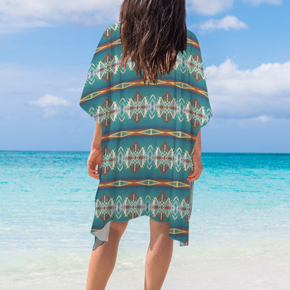 Baha Ranch Teal Aztec Duster Kimono Coverup
