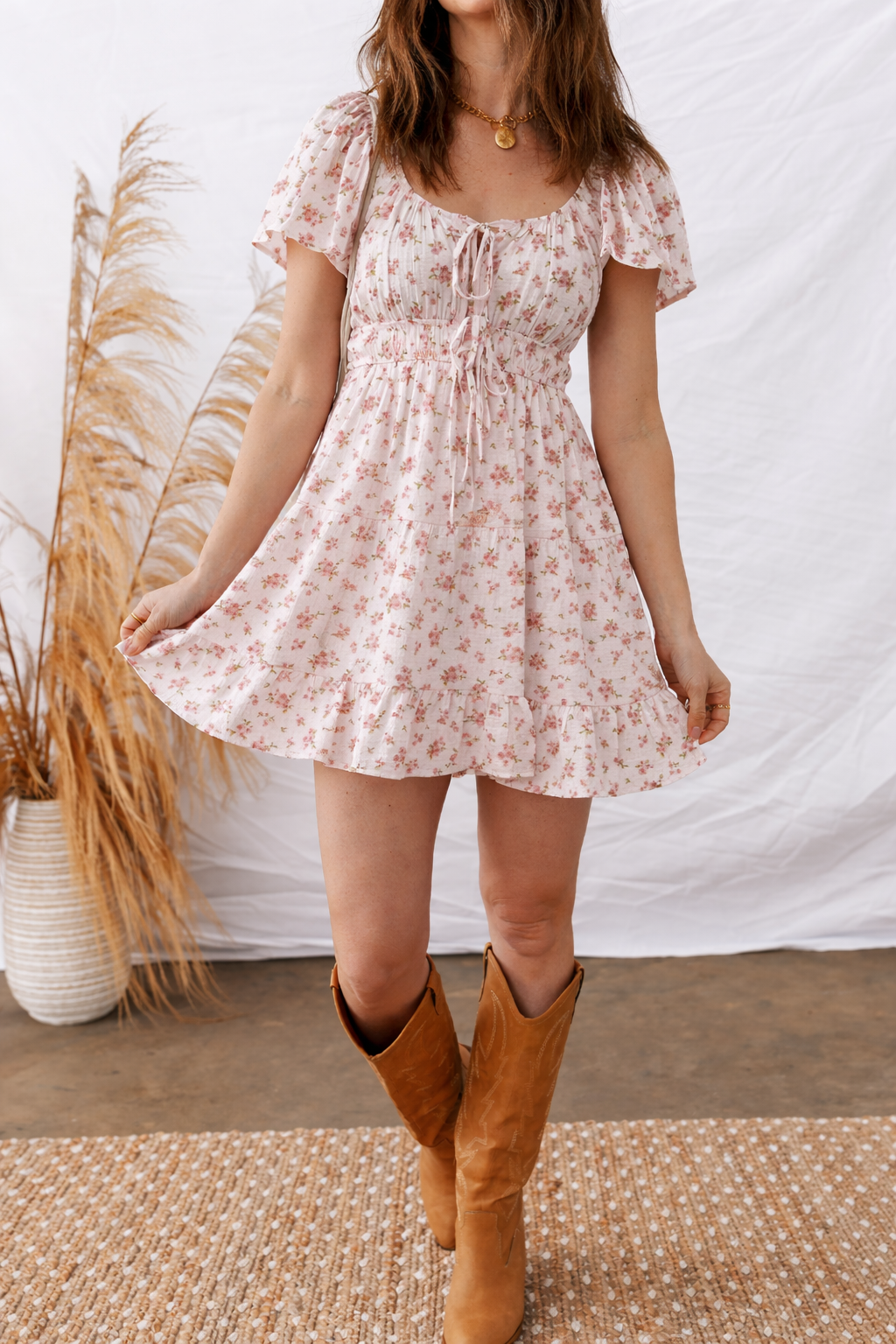 Threaded Pear Amari Ruffled Floral Mini Dress